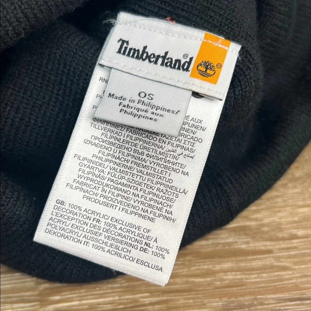 Timberland Black Knit Beanie Cuffed Logo Patch Hat OS